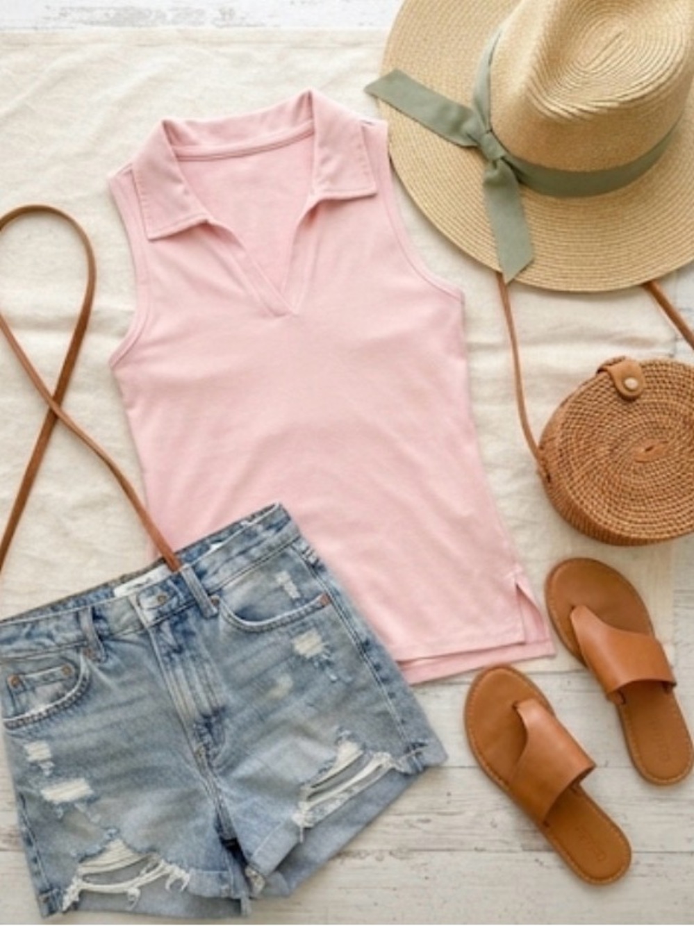 Sleeveless Pink Polo Tank Top - Women